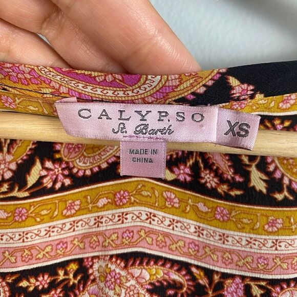 CALYPSO ST BARTH PAISLEY Printed 100% SILK MINI DRESS XS - Picture 8 of 12